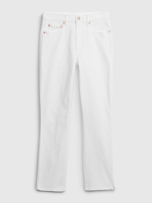 Beyaz High Rise Vintage Slim Jean Pantolon