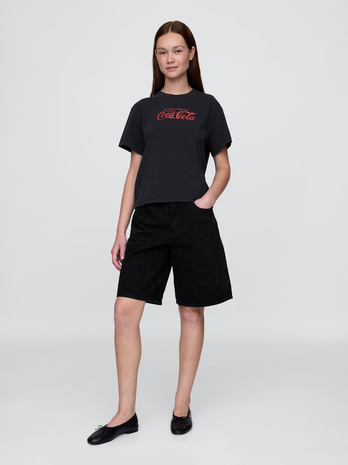 Siyah Coca Cola Rahat Grafik T-shirt