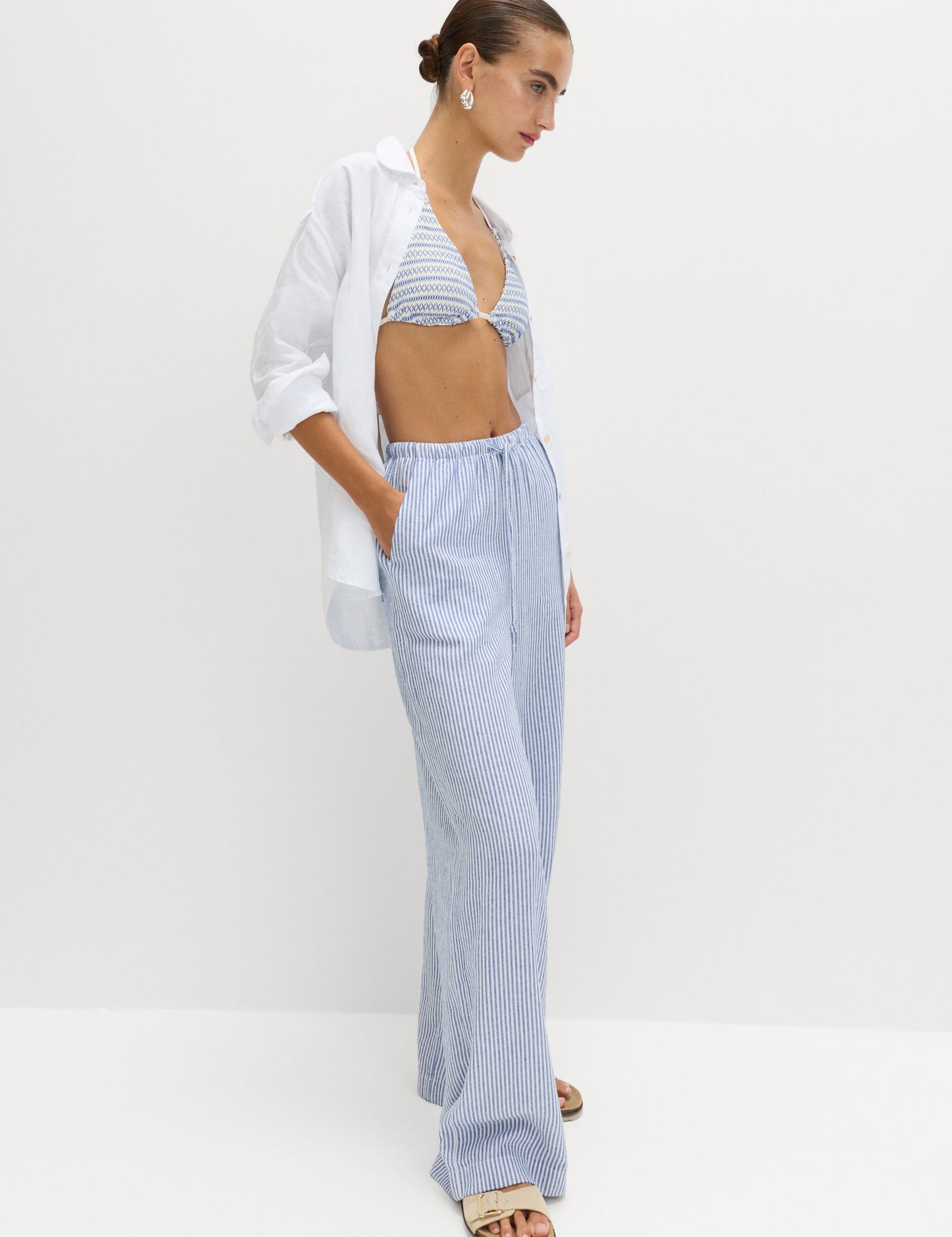 Wide Leg Keten Pantolon