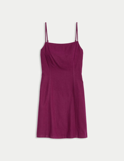 Keten Karışımlı Mini Shift Elbise