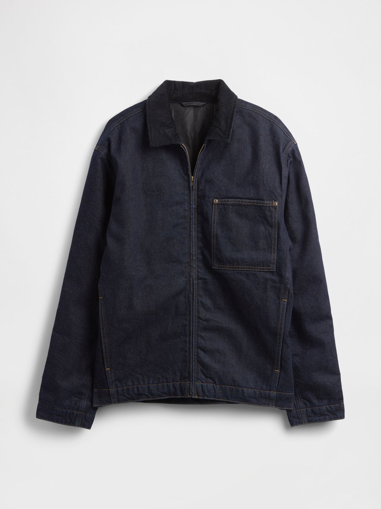Koyu Mavi Denim Astarlı Fermuarlı Chore Ceket