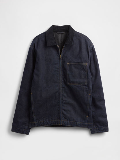 Koyu Mavi Denim Astarlı Fermuarlı Chore Ceket