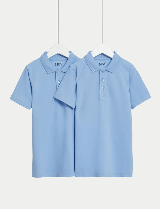 Saf Pamuklu 2'li Kısa Kollu Polo Yaka Slim T-shirt (2-18 Yaş)