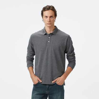 Nautica Erkek Gri Classic Fit Uzun Kollu Polo Yaka T-shirt