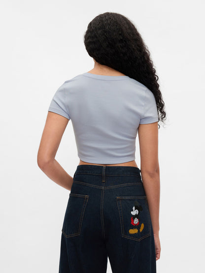 Açık Mavi Gap × Disney Bisiklet Yaka Crop T-shirt
