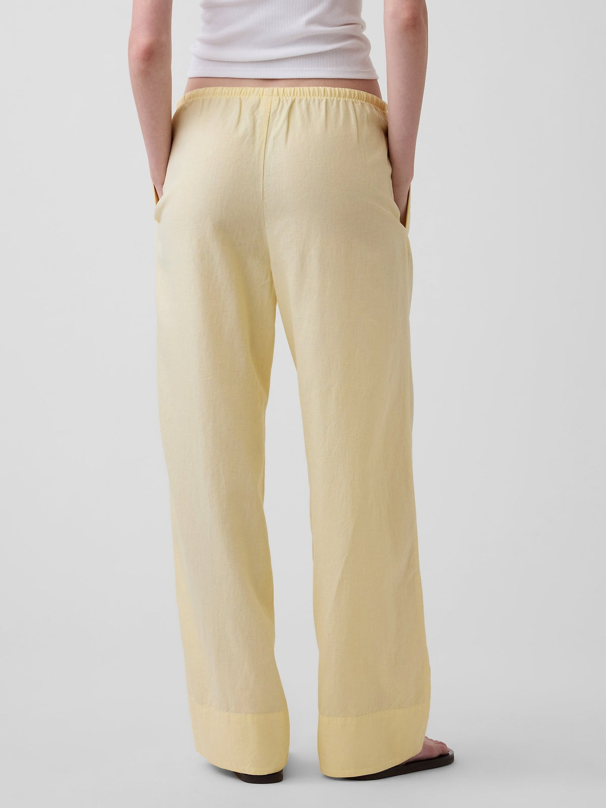 Sarı Keten Karışımlı Easy Wide-leg Pantolon