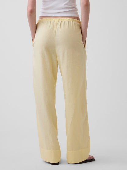 Sarı Keten Karışımlı Easy Wide-leg Pantolon