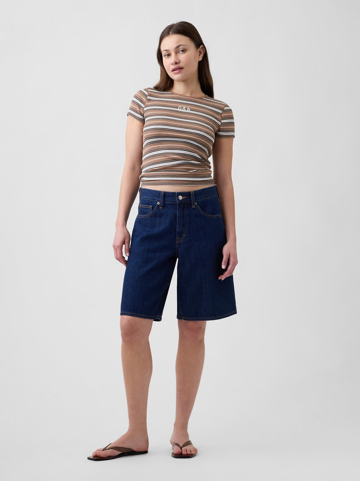 Kahverengi Modern Fitilli Gap Logo T-shirt