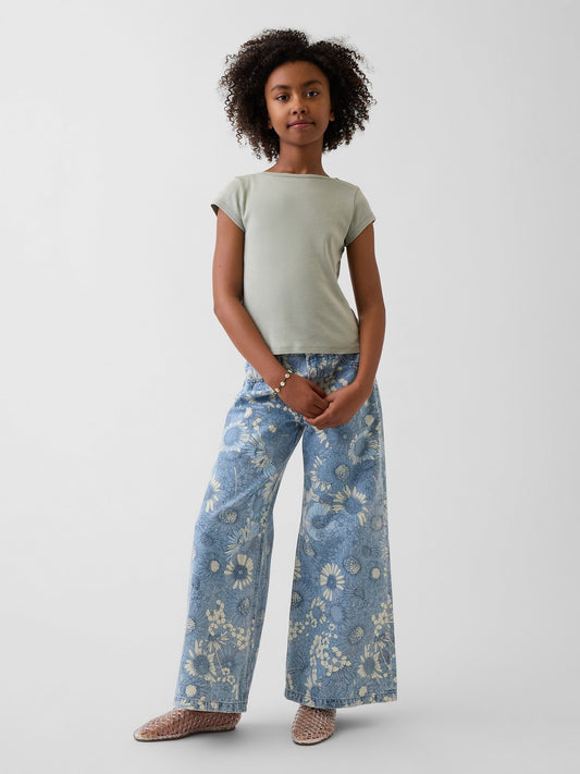 Mavi Low Rise Çiçekli Baggy Jean Pantolon