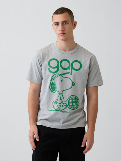 Gri Snoopy Logo Relaxed Grafik Baskılı T-shirt