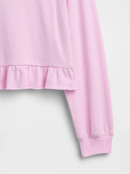 Açık Pembe Relaxed Fransız Havlu Kumaş Peplum Sweatshirt