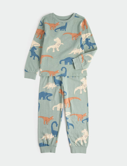 Saf Pamuklu Dinozor Desenli Çocuk Pijama Takımı
