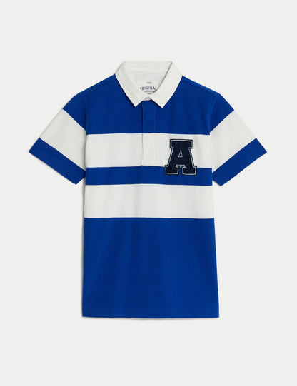 Saf Pamuklu Kısa Kollu Rugby T-shirt (6-16 Yaş)