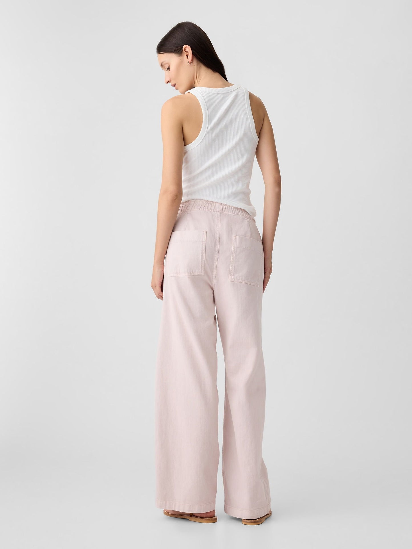 Açık Pembe Pull-on Wide Leg Jean Pantolon