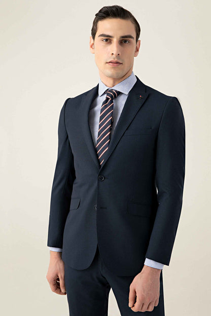 Tween Slim Fit Lacivert Düz Yün Karişimli Takim Elbise