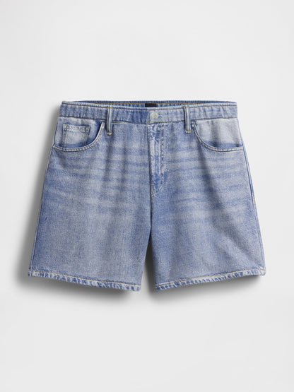 Açık Mavi 5 Mid Rise Baskılı Tknit Denim Easy Şort