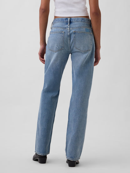 Açık Mavi Mid Rise Rigid Relaxed Straight Jean Pantolon