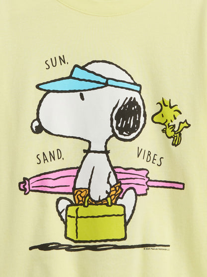 Açık Sarı Snoopy Grafik Baskılı T-shirt