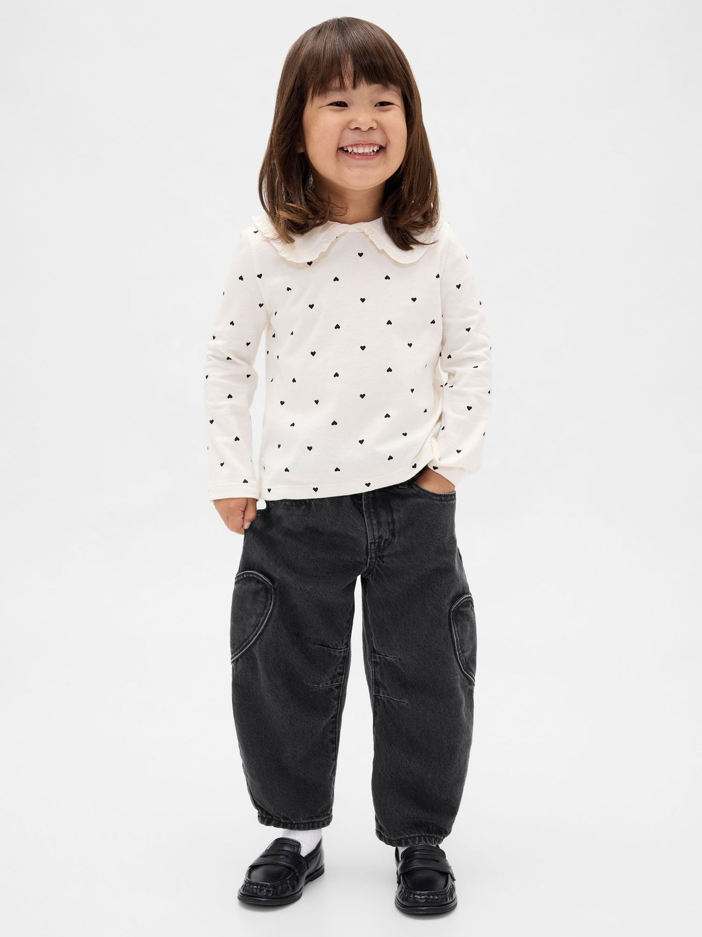 Siyah Heart Pocket Horseshoe Jean Pantolon
