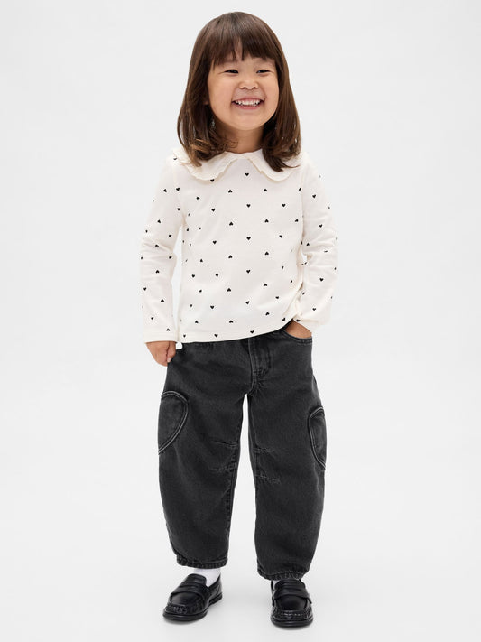 Siyah Heart Pocket Horseshoe Jean Pantolon