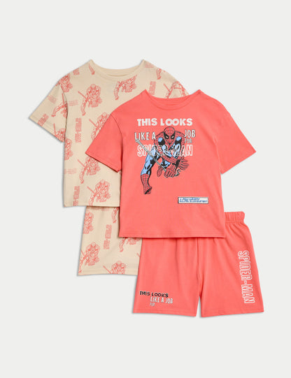 2’li Paket Saf Pamuklu Spider-man:trade_mark: Kısa Kollu Pijama Takımı (2–8 Yaş)