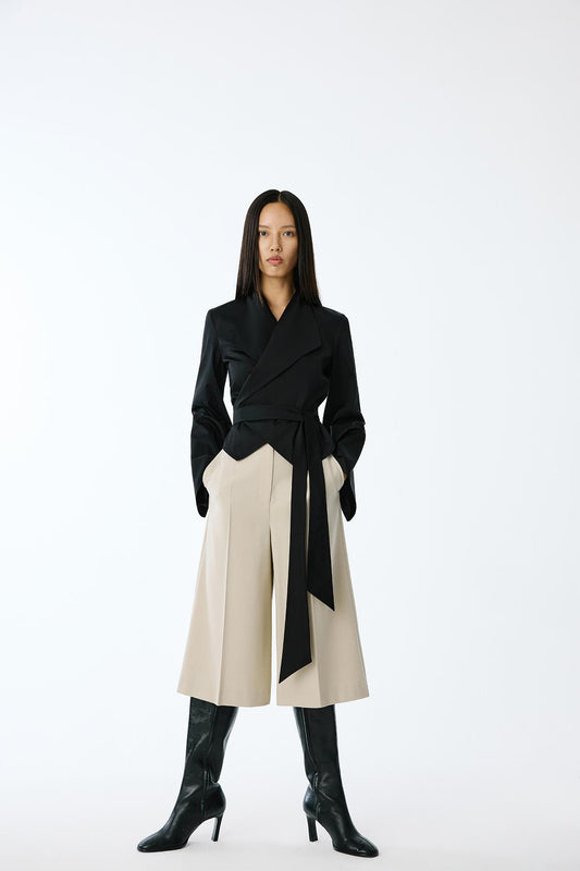 Bağlama Detaylı Uzun Kollu Siyah Gömlek