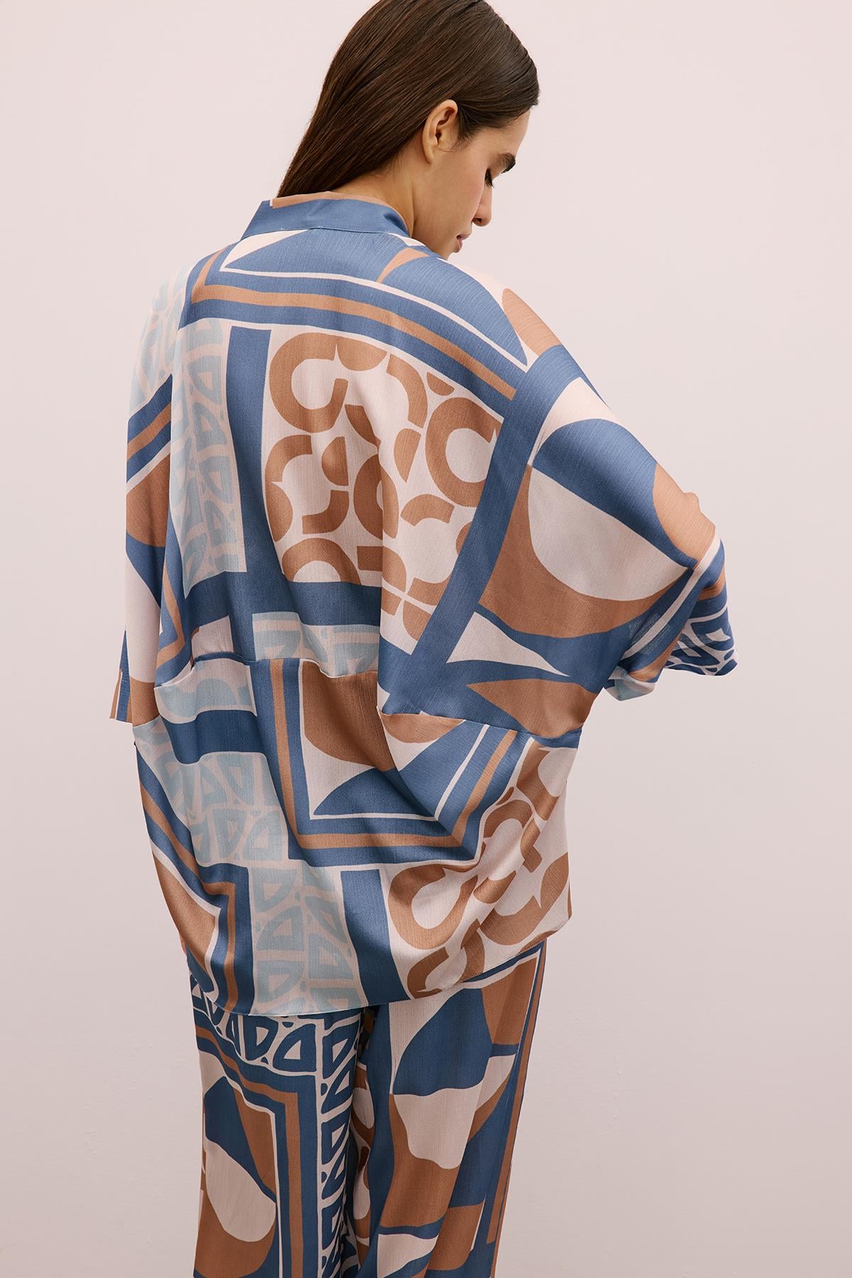 Bağlamalı Desenli Indigo Kimono