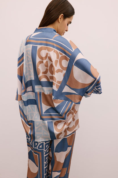 Bağlamalı Desenli Indigo Kimono