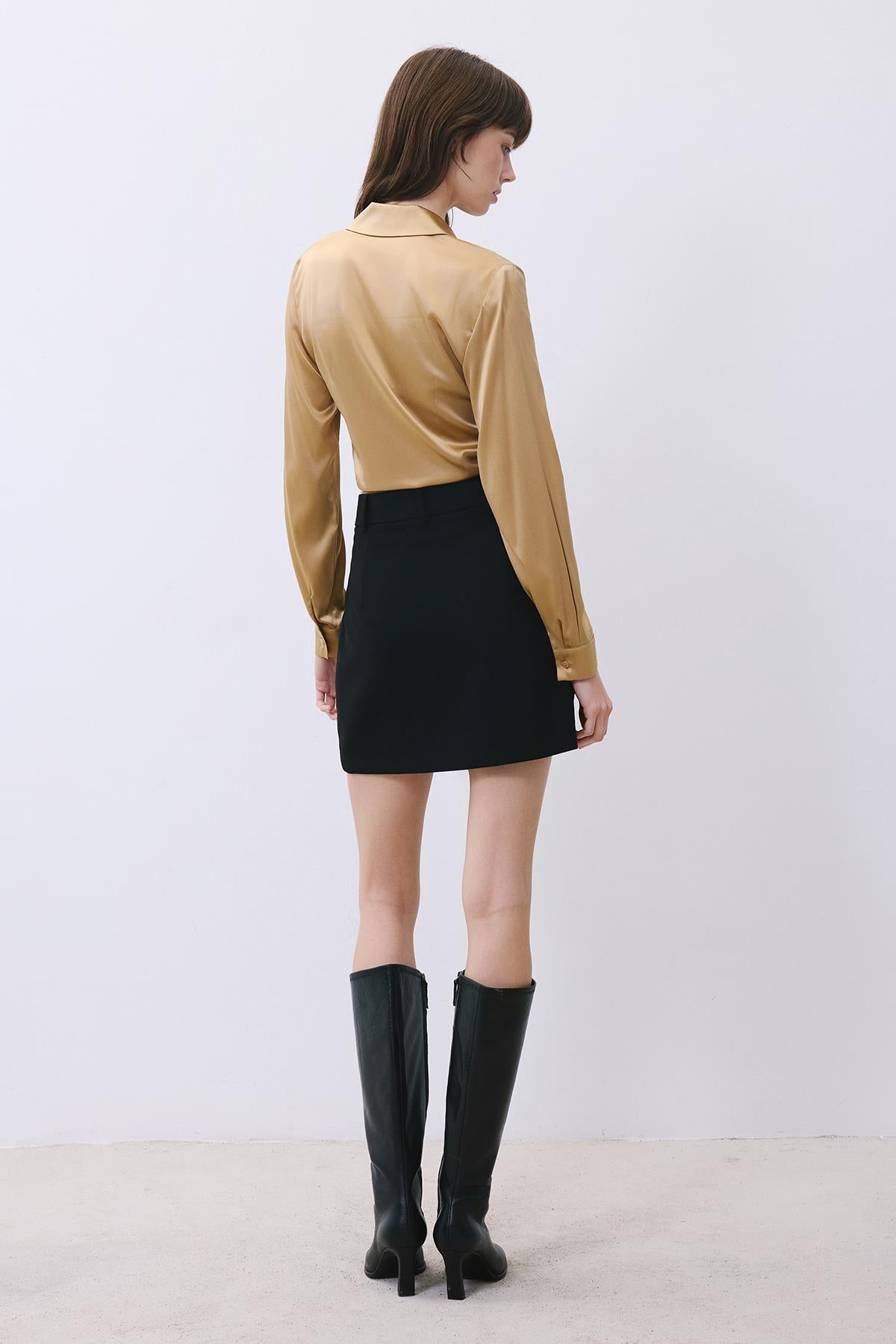 Bağlamalı Ipek Crop Gold Gömlek Bluz