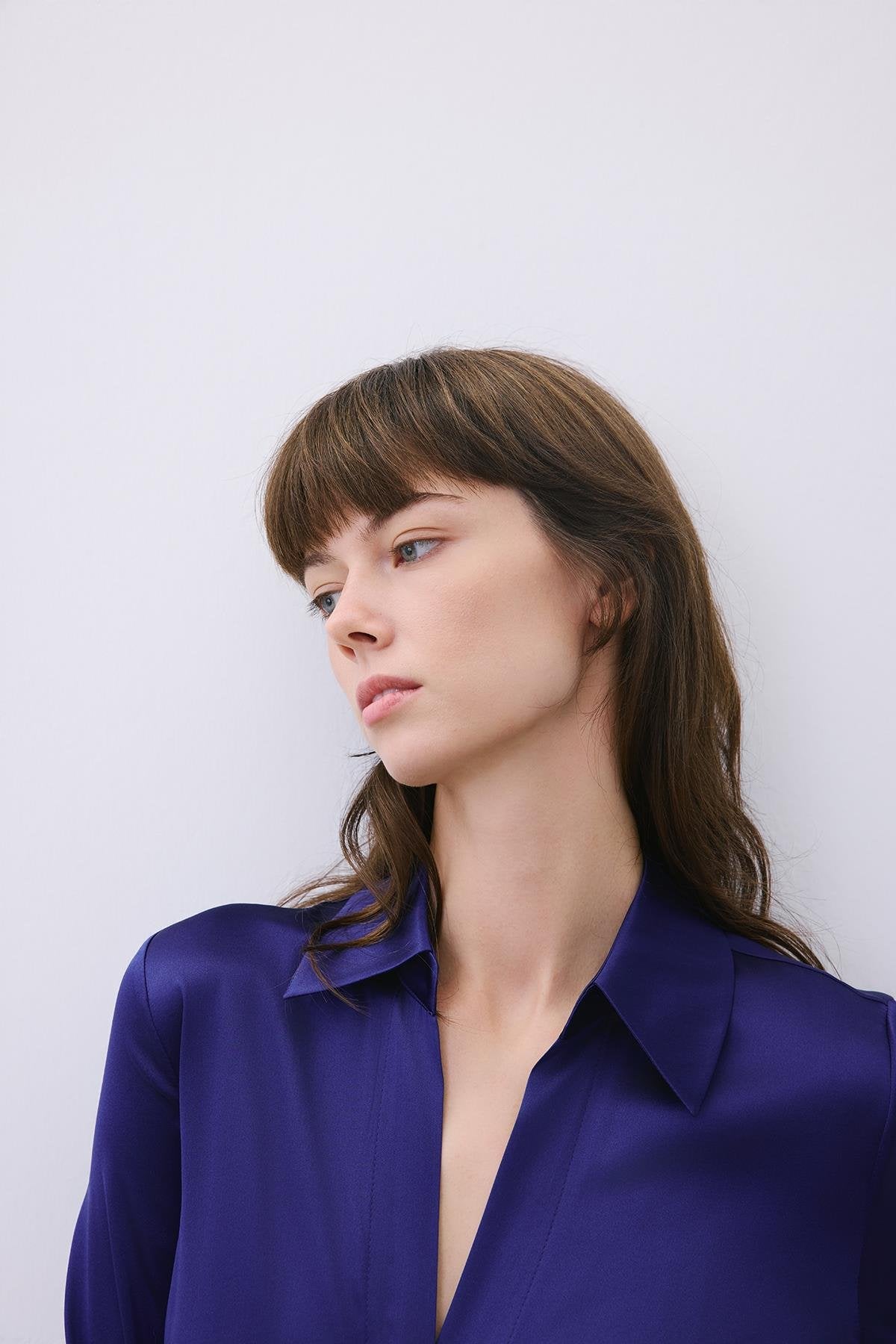 Bağlamalı Ipek Crop Lacivert Gömlek Bluz