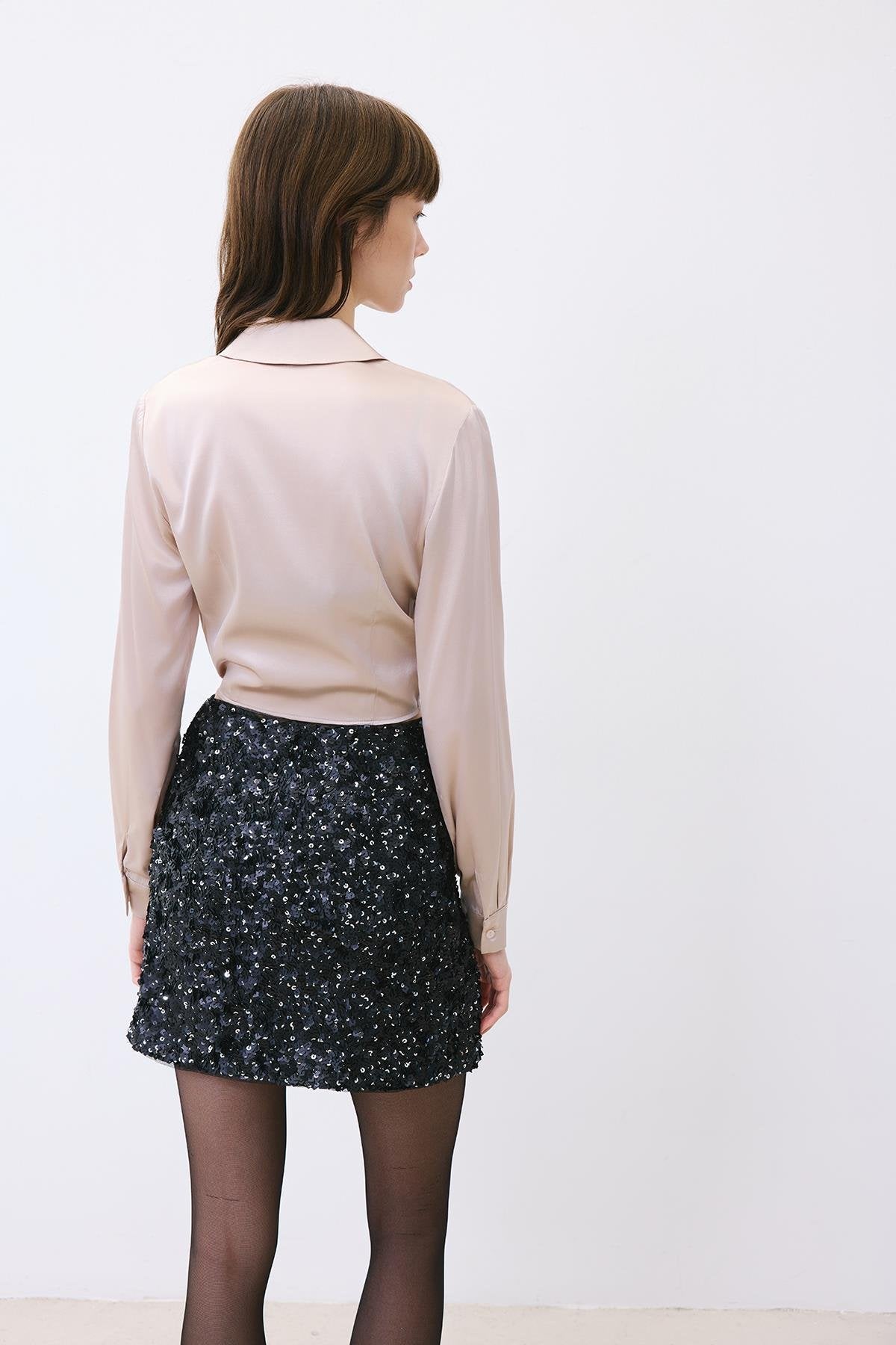 Bağlamalı Ipek Crop Taş Rengi Gömlek Bluz