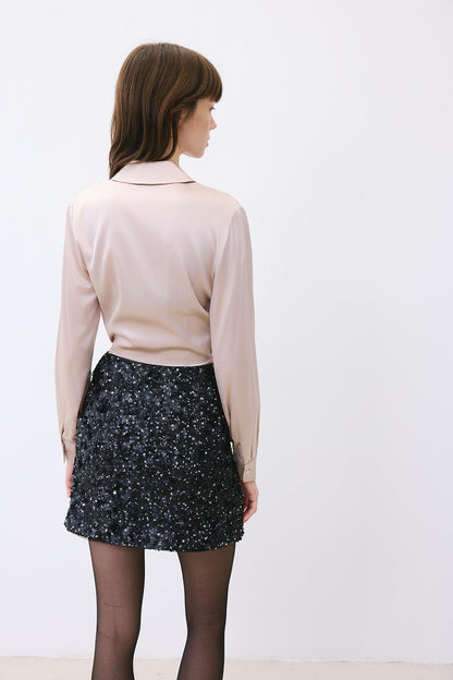 Bağlamalı Ipek Crop Taş Rengi Gömlek Bluz