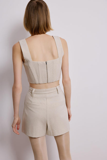 Balen Detaylı Çizgili Ekru Crop Büstiyer