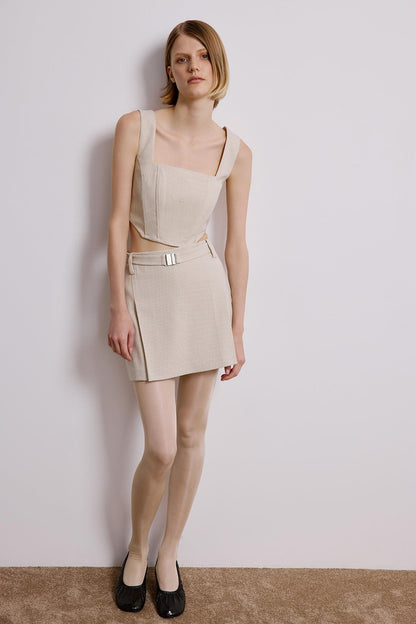 Balen Detaylı Çizgili Ekru Crop Büstiyer