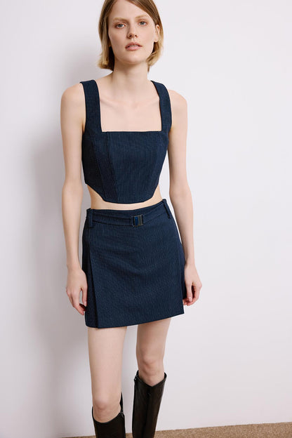Balen Detaylı Çizgili Lacivert Crop Büstiyer