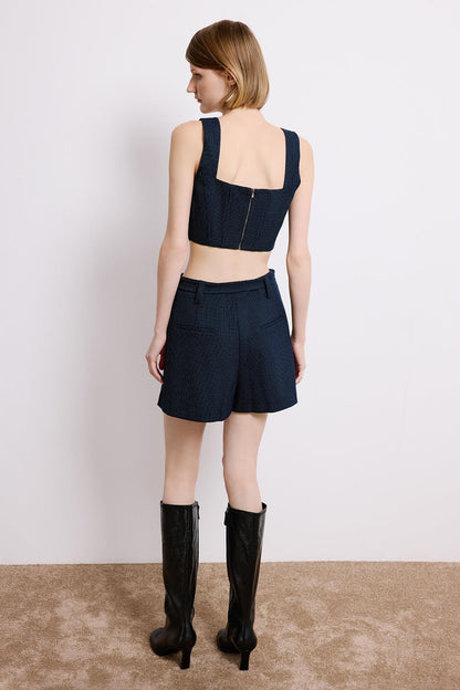 Balen Detaylı Çizgili Lacivert Crop Büstiyer