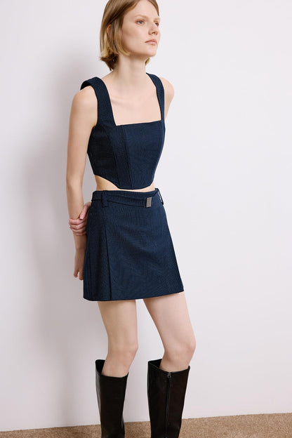 Balen Detaylı Çizgili Lacivert Crop Büstiyer