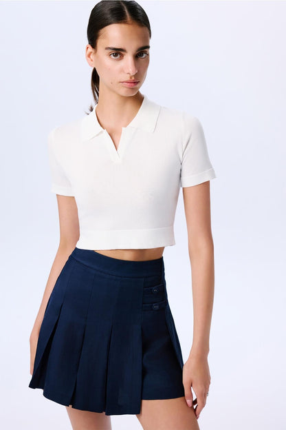 Basic Kısa Kollu Crop Ekru Bluz