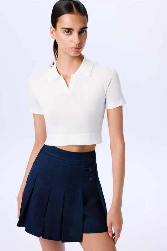 Basic Kısa Kollu Crop Ekru Bluz