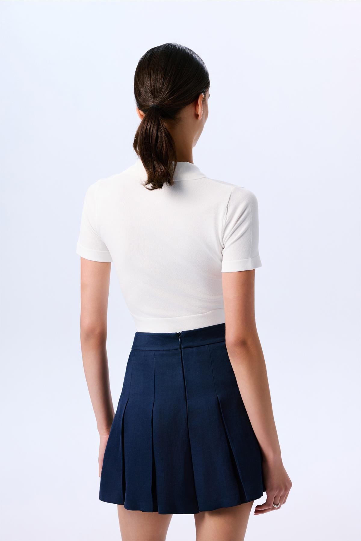 Basic Kısa Kollu Crop Ekru Bluz