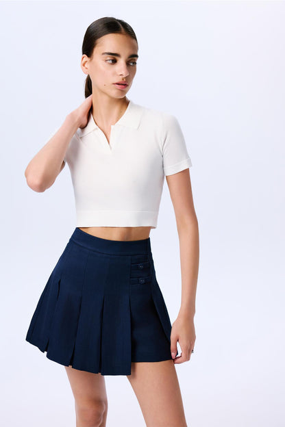Basic Kısa Kollu Crop Ekru Bluz