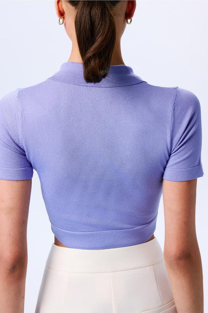 Basic Kısa Kollu Crop Indigo Bluz