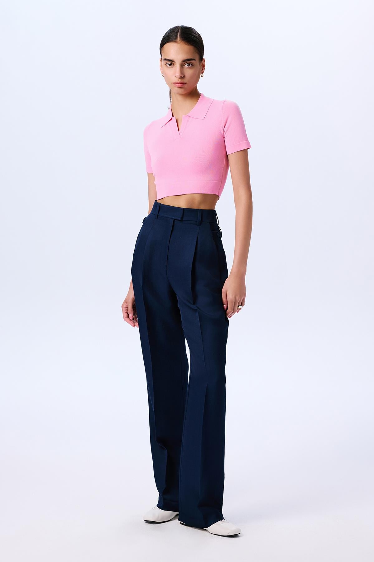 Basic Kısa Kollu Crop Pembe Bluz