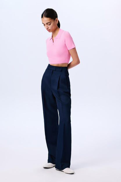 Basic Kısa Kollu Crop Pembe Bluz