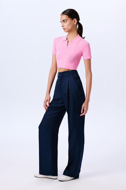 Basic Kısa Kollu Crop Pembe Bluz