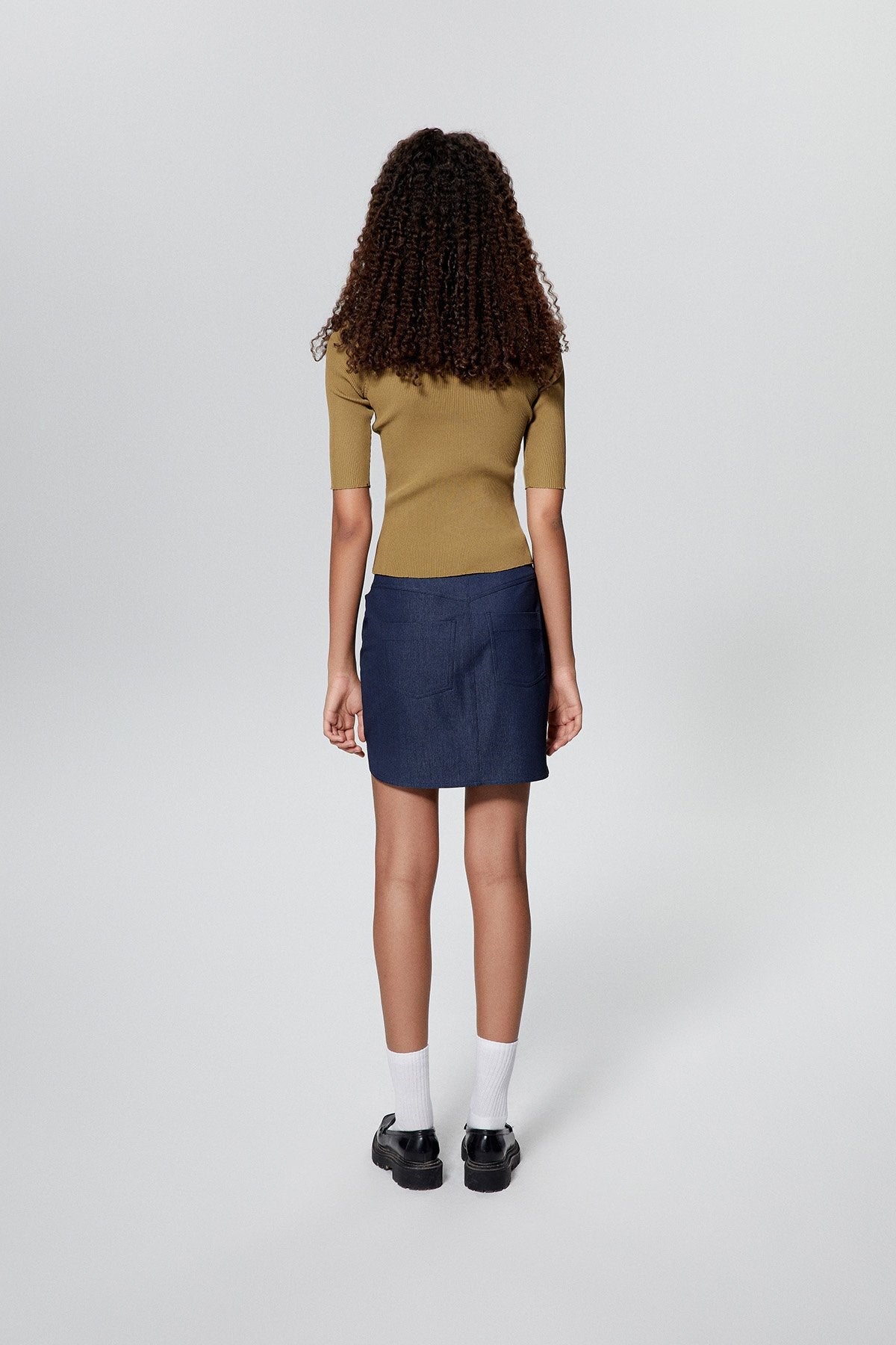 Haki Basic Kısa Kollu Triko Bluz