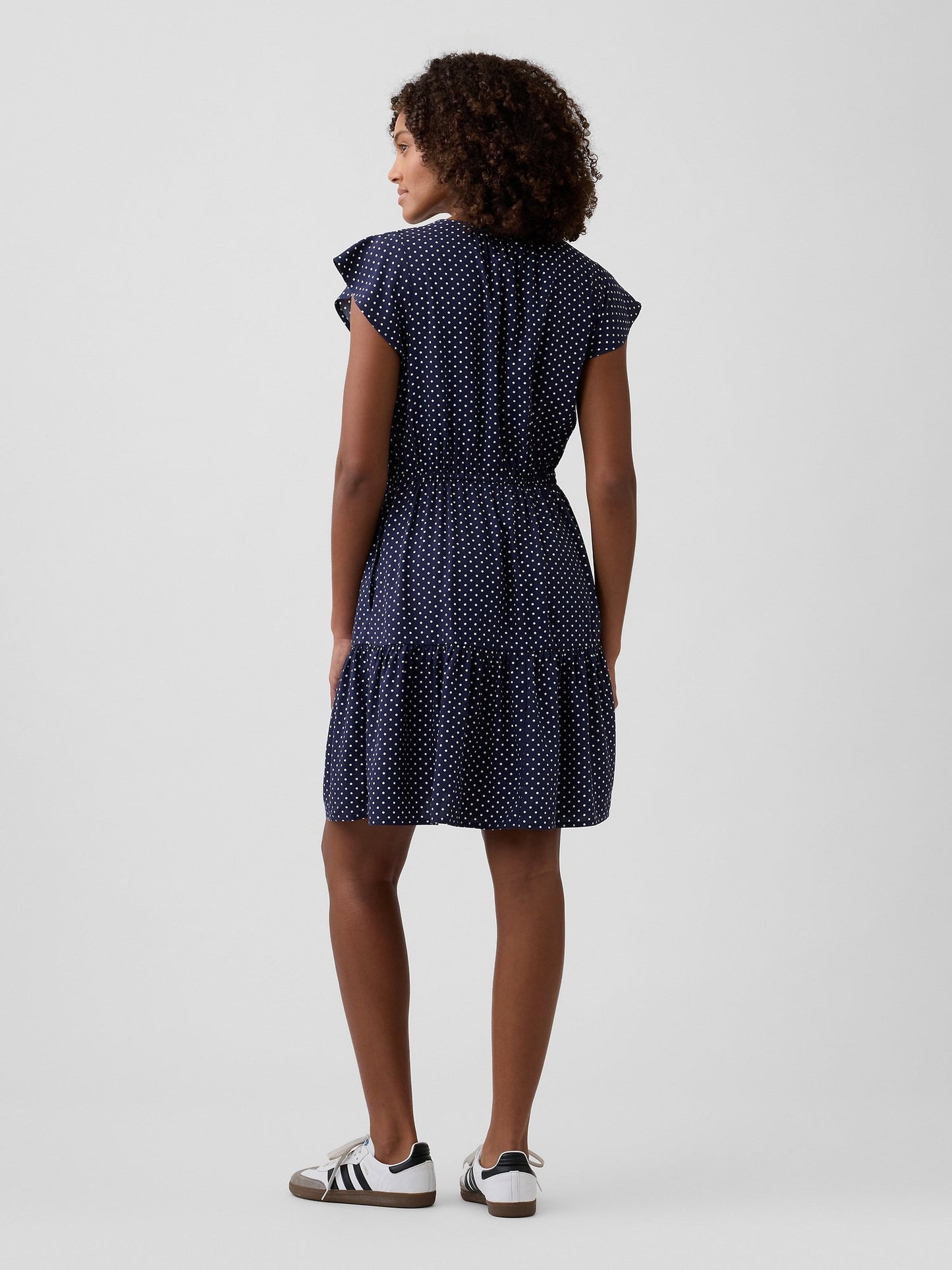 Lacivert Tiered Flutter Sleeve Mini Elbise