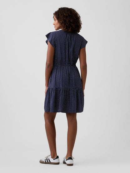 Lacivert Tiered Flutter Sleeve Mini Elbise
