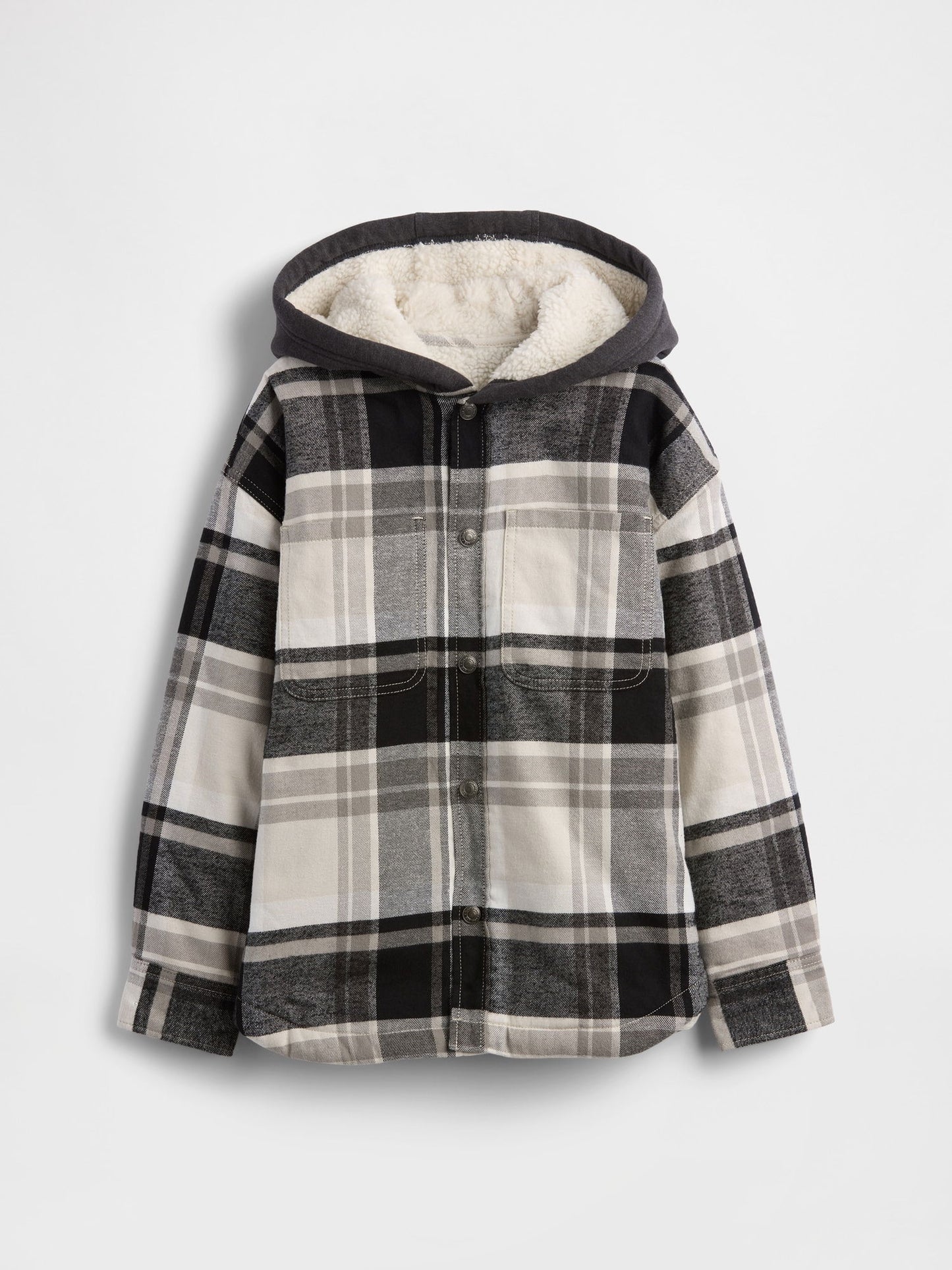 Gri Sherpa Kapüşonlu Flannel Ceket