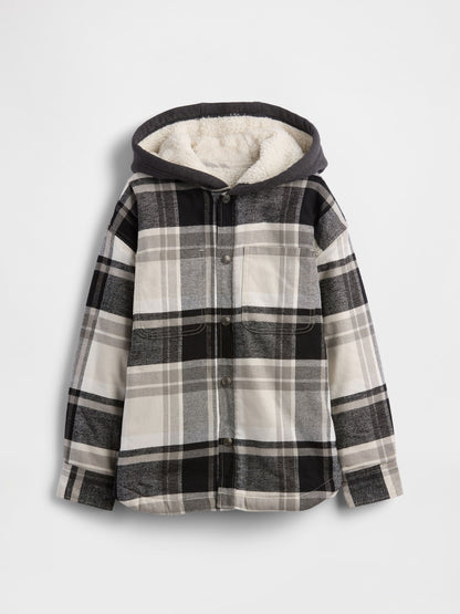 Gri Sherpa Kapüşonlu Flannel Ceket